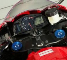2013 honda cbr600rr first ride street impression motorcycle com, Instrument cluster remains the same as last year meaning still no GPI but the fuel gauge is a handy reference for street riders