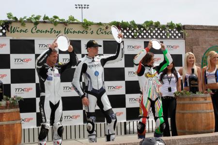 first u s ttxgp at infineon raceway, The TTXGP podium finishers celebrate history at Infineon Raceway capped by race winner Shawn Higbee All three had quite different machines yet circumstances and the state of TTXGP conspired to put them on the same podium