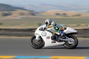 first u s ttxgp at infineon raceway, Mike Hannas streaks along in his TZ250 chassied electric racer