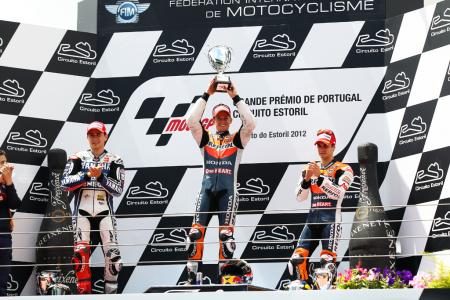 2012 motogp estoril results, Casey Stoner led every lap for his first career MotoGP win at Estoril Jorge Lorenzo finished second with Dani Pedrosa third