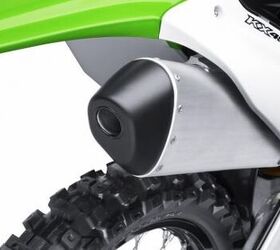 2012 kawasaki kx450f and kx250f preview motorcycle com, The new muffler is quieter and smaller for 2012