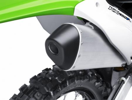 2012 kawasaki kx450f and kx250f preview motorcycle com, The new muffler is quieter and smaller for 2012