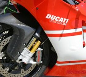 2008 ducati desmosedici rr review, Forged magnesium Marchesini wheels Brembo monoblock brakes and a pressurized Ohlins fork You can