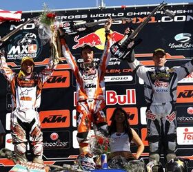 fim mx 2010 usgp glen helen results, From left to right Mike Alessi Antonio Cairoli and Clement Desalle made the podium at the USGP Photo by Archer R