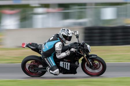 racing electric motorcycles video, I wanted to learn the racetrack carefully during my first dry session leading to cautious riding for all but three corners Photo by Jane Erickson