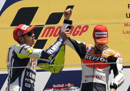 motogp 2009 laguna seca results, Somehow Valentino Rossi seemed happier about Dani Pedrosa s win than the Honda rider