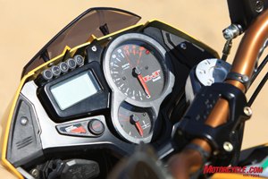 2008 benelli tnt 1130 review motorcycle com, The TnT 1130 utilizes the same dash as on other Benelli 1 130cc models Note the same Power Control see Tre K review button as on the Tre K