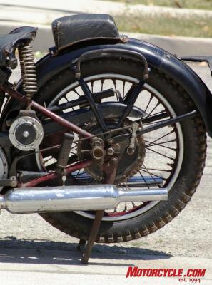 bud ekins 1938 triumph speed twin, Note the bicycle style air pump above the chainguard included as standard equipment