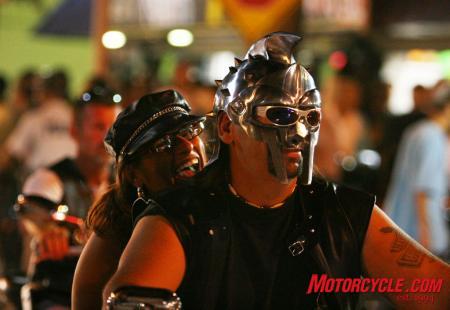 2008 biketoberfest coverage, The Gladiator and Marlon Brando share a ride on Main Street