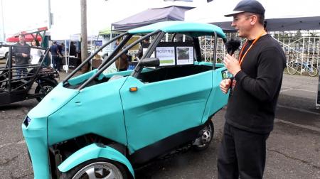 ev live oregon report, Tim Miller CEO of Green Lite Motors with his working scooter hybrid prototype The final version will be fully enclosed