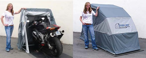 retractable motorcycle shelter released, The Speedway Shelter features a retractable waterproof cover