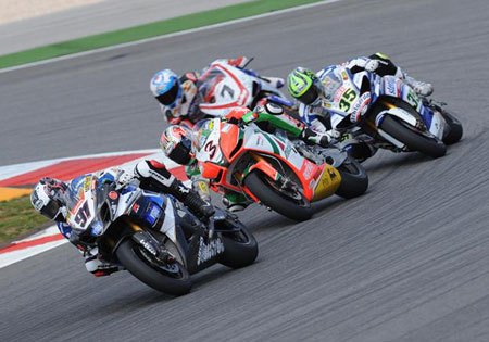 wsbk 2010 portimao results, Leon Haslam 91 leads a pack that includes Max Biaggi 3 Cal Crutchlow 35 and Carlos Checa 7
