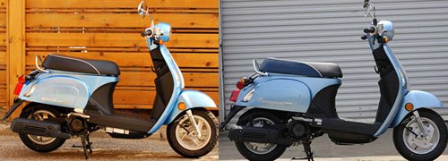2013 kymco compagno 110i review motorcycle com, We tested and photographed the Canadian version which you can see on the left The only differences are badging a different colored seat and better lighting in Canada