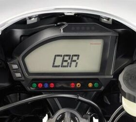 2012 honda cbr1000rr preview motorcycle com, The CBR s instrumentation is upgraded for 2012 now including a lap timer and a five level shift indicator as well as a miles till empty function