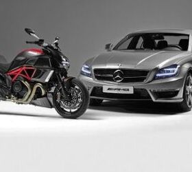 ducati partners with mercedes amg, The Ducati Diavel and the Mercedes Benz CLS 63 AMG the two newest additions to Nicky Hayden s garage