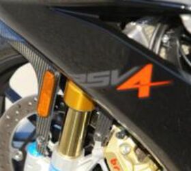 2010 aprilia rsv4 factory review motorcycle com, Brembo and Ohlins a pair of supreme components that help make the RSV4 Factory simply sublime