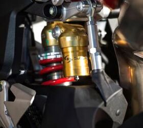2013 mv agusta f4 and f4 rr review motorcycle com, The base F4 uses a Marzocchi 50mm fork and this Sachs shock for its suspension