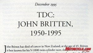 book review top dead center, Cameron delves into the accomplishments of John Britten the New Zealander who built an amazing V Twin racer full of innovative ideas that is still revered to this day