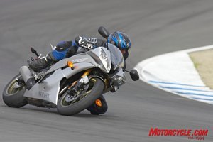 2008 yamaha r6 first ride motorcycle com, Railing through Rainey Corner at about 100 mph the R6 offered the confidence needed to lay the thing over