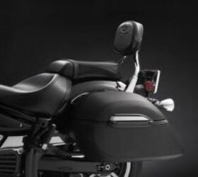 2012 yamaha v star 1300 tourer review motorcycle com, Leather wrapped saddlebags and passenger backrest come standard on the V Star 1300 Tourer The locking saddlebags have a combined volume of more than 2 300 cu in