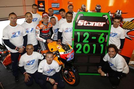 motogp 2011 silverstone results, 27Casey Stoner and his crew celebrate his 27th career Premier class win sixth overall on the all time wins list