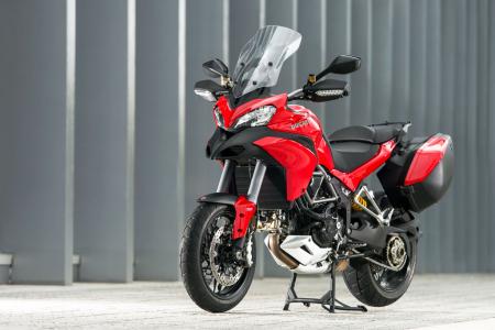 2013 ducati multistrada 1200 s touring review motorcycle com, The Multistrada 1200 S Touring can be had in traditional Ducati red or the matte silver of our test bikes Note the windshield in its raised position