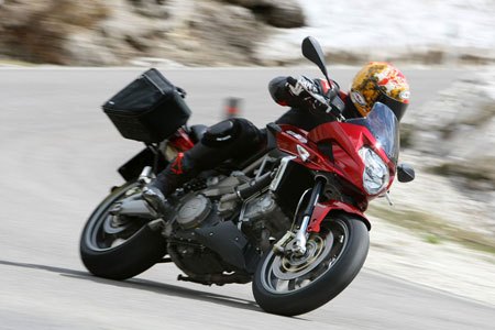 2009 aprilia shiver 750 gt abs review motorcycle com, The higher up we climbed the more subdued the engine became