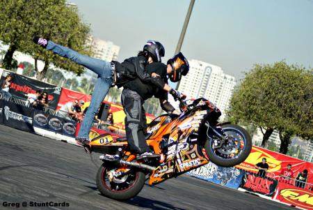2008 xdl sportbike freestyle championship round 6 long beach, Bill Dixon and Destiny practicing their Tandem run