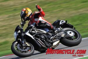 2010 mv agusta brutale 990r launch motorcycle com, Tor gives the thumbs up for the Brutale s traction control