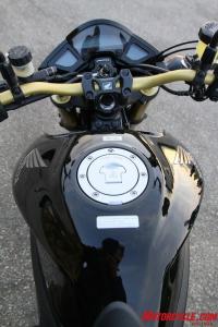 2011 honda cb1000r review motorcycle com, Pictures don t do it justice but when viewing the CB1000R in person from this angle it really is svelte