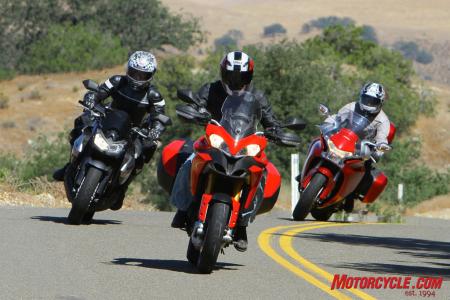2010 oddball sport touring shootout ducati multistrada vs honda vfr1200f vs kawasaki, For the author the Multistrada makes the best of every situation and therefore is his idea of a sport touring motorcycle in this three way battle