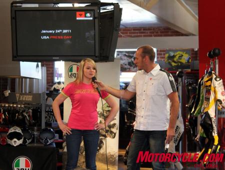 2011 dainese agv usa collection preview, Rising star seventeen year old 600cc Supersport racer Elena Myers who d signed on with Dainese in recent days tells the audience why she feels good about the decision