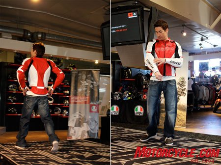 2011 dainese agv usa collection preview, Nicky Hayden got laughs when with exaggerated fashion model strides he strutted about the stage showing off a Dainese jacket to the crowd