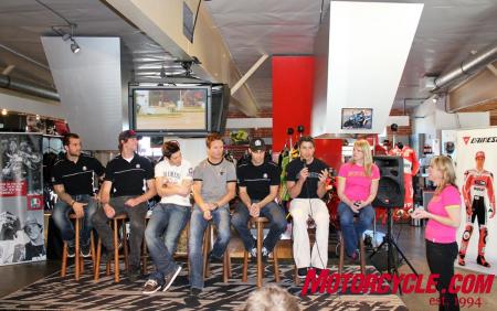 2011 dainese agv usa collection preview, Seated left to right Davi Millsaps Travis Pastrana Nicky Hayden Steve Rapp Chris Ulrich Ben Bostrom Elena Myers
