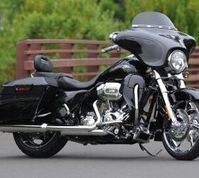 2012 harley davidson cvo models review motorcycle com, The 2012 CVO Street Glide in Dark Slate and Black Diamond with Phantom Flame Graphics