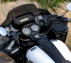 2012 harley davidson cvo models review motorcycle com, In a rare styling move for CVO machines the 2012 Road Glide Custom eschews chrome on most parts and instead goes heavy on the black