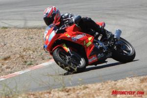 moriwaki md250h vs aprilia rs125 shootout motorcycle com, The Aprilia RS125 is considerably larger and heavier than the Moriwaki but it still comports itself well on a racetrack