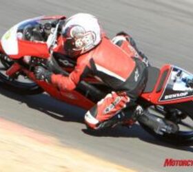 moriwaki md250h vs aprilia rs125 shootout motorcycle com, Current 125 GP racer Daytona Anderson tearing it up on the four stroke Moriwaki This 12 year old rips