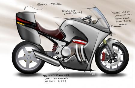 2012 motus mst preview motorcycle com, We re sure this isn t the original napkin sketch Conn and Case drew up during their first meeting but here is the concept for their ideal motorcycle