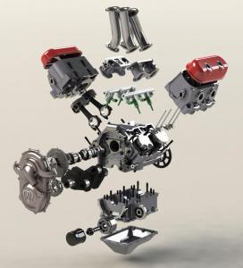 2012 motus mst preview motorcycle com, Deconstructed you can see much of the same architecture the makes up a small block V8 has been incorporated in the KMV4