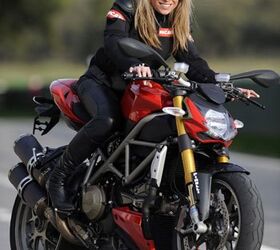 2009 ducati streetfighter review motorcycle com, The new Streetfighter and the lovely Marta eye candy that works on a couple of levels