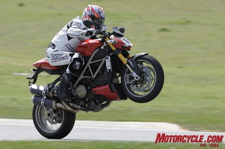 2009 ducati streetfighter review motorcycle com, DTC thankfully doesn t prevent wheelies or burnouts