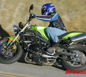 2008 triumph street triple 675 review motorcycle com, The Street Triple is at home carving corners as much as it is pulling wheelies Good fueling and throttle response coupled with a stable chassis make for a tractable ride on smoother roads