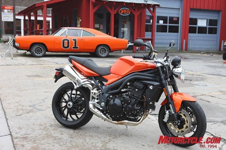 2008 triumph street triple 675 review motorcycle com, If the Speed Triple had a four wheeled American cousin it might be the General Lee