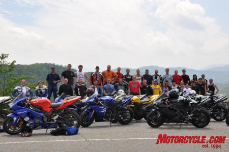 2010 yamaha r1 r6 forum convention at deals gap, A group of friends paused for a few minutes to record their time together along the national scenic byway called the Cherohala Skyway