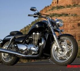 2009 triumph models line up motorcycle com, Triumph s new Thunderbird pseudo cruiser features a substantial 1600cc liquid cooled parallel Twin engine It won t hit showrooms for about a year from now
