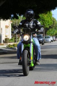 2010 brammo enertia review motorcycle com, The Enertia s riding position is pretty easy to live with and on quick glance the bike looks like just another motorcycle to other riders on the road