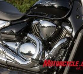 2009 suzuki boulevard m90 review motorcycle com, The M90 s power source is a 90ci 1462cc liquid cooled fuel injected 8 valve 54 degree V Twin Though the same displacement as the Boulevard C90 this engine is designed with a nod to the big M109R