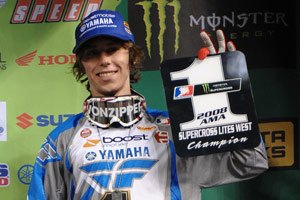 motocross rider suspended indefinitely, Jason Lawrence in happier times celebrates his 2008 AMA Supercross Lites West Region Championship