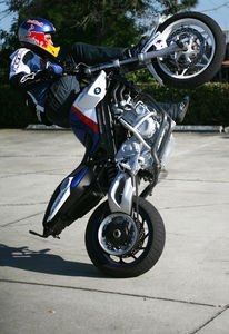 2007 daytona stunta report, Christian Pfeiffer takes both BMW motorcycles and their corporate image to places they ve never been before